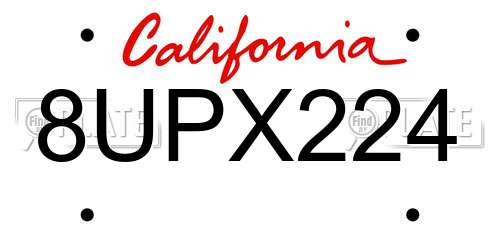 8UPX224 California License Plate