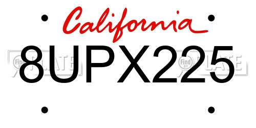 8UPX225 California License Plate