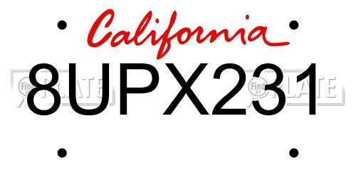 8UPX231 California License Plate