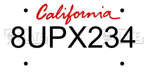 8UPX234 California License Plate