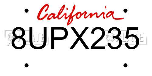 8UPX235 California License Plate