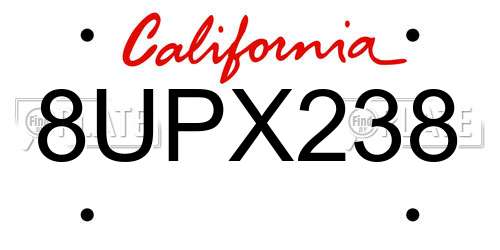 8UPX238 California License Plate