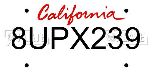 8UPX239 California License Plate