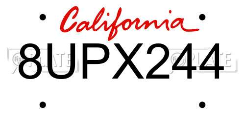 8UPX244 California License Plate