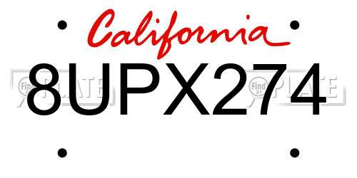 8UPX274 California License Plate