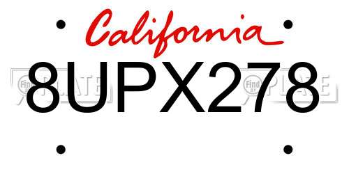 8UPX278 California License Plate