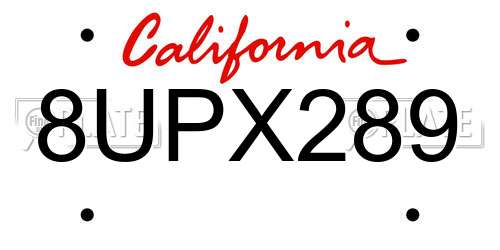 8UPX289 California License Plate