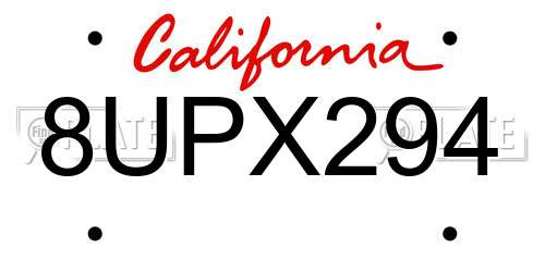 8UPX294 California License Plate