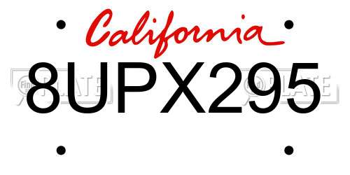 8UPX295 California License Plate