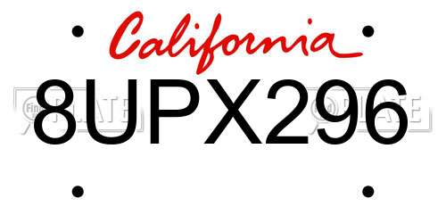 8UPX296 California License Plate