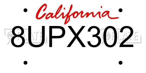 8UPX302 California License Plate