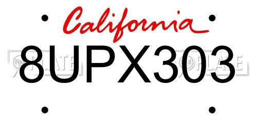 8UPX303 California License Plate