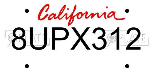 8UPX312 California License Plate