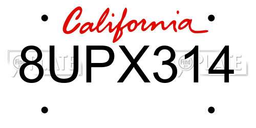 8UPX314 California License Plate