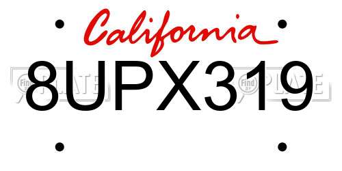 8UPX319 California License Plate