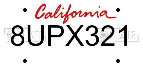 8UPX321 California License Plate