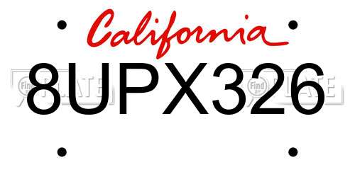 8UPX326 California License Plate