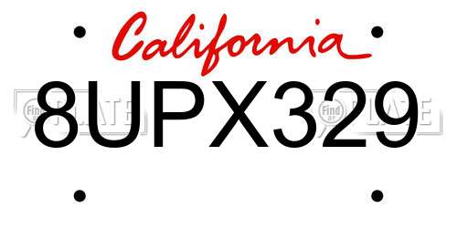 8UPX329 California License Plate