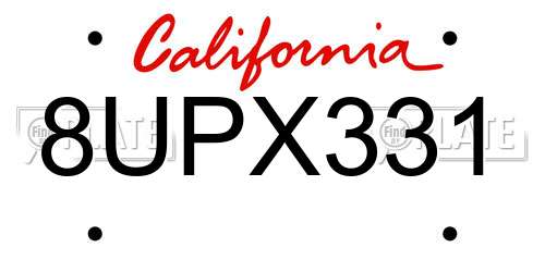 8UPX331 California License Plate