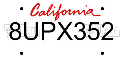 8UPX352 California License Plate