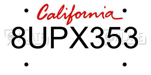 8UPX353 California License Plate