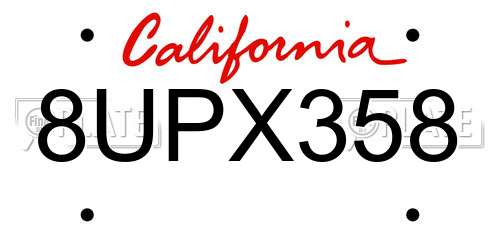 8UPX358 California License Plate