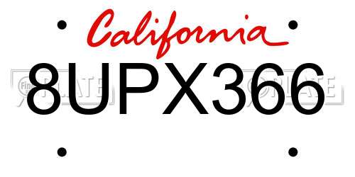 8UPX366 California License Plate
