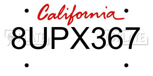 8UPX367 California License Plate