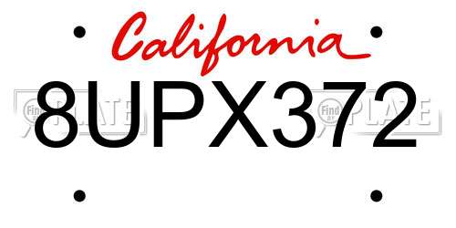 8UPX372 California License Plate