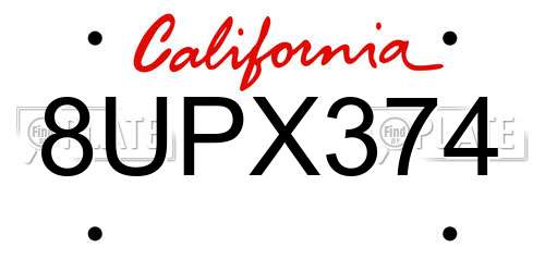 8UPX374 California License Plate