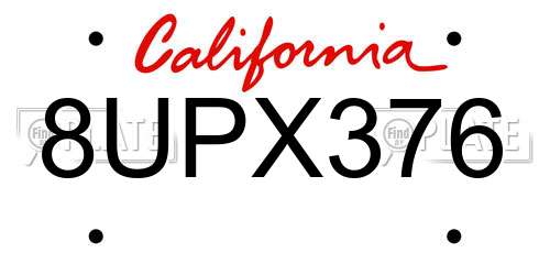 8UPX376 California License Plate