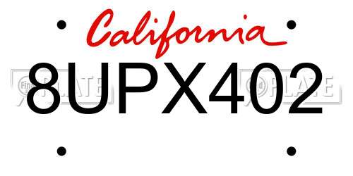 8UPX402 California License Plate