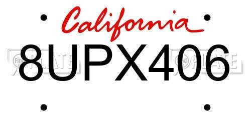 8UPX406 California License Plate