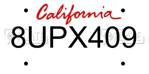 8UPX409 California License Plate