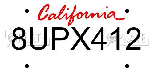 8UPX412 California License Plate