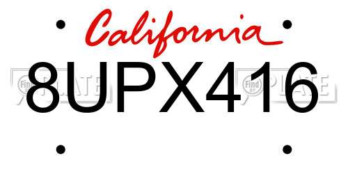 8UPX416 California License Plate