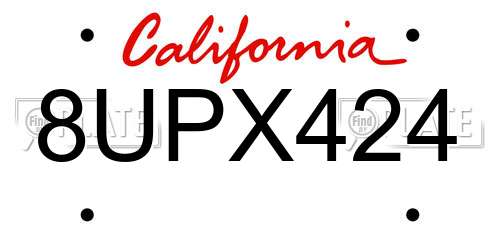 8UPX424 California License Plate