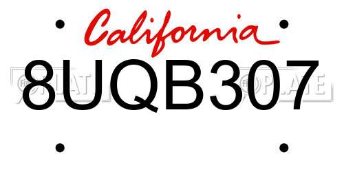 8UQB307 California License Plate