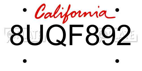8UQF892 California License Plate