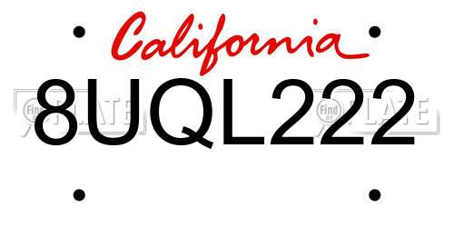 8UQL222 California License Plate