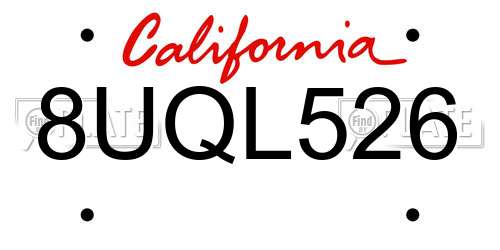8UQL526 California License Plate