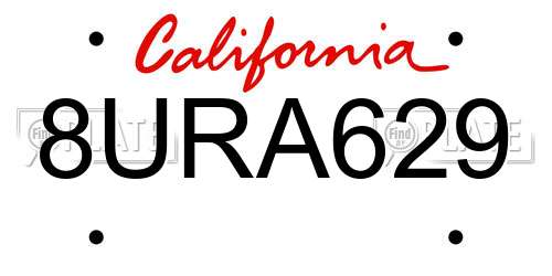 8URA629 California License Plate