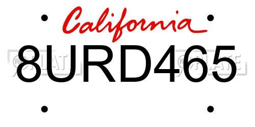 8URD465 California License Plate