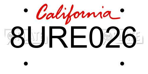 8URE026 California License Plate