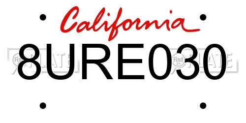 8URE030 California License Plate