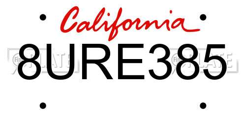8URE385 California License Plate