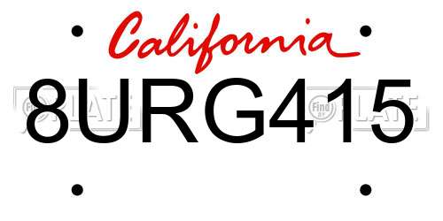 8URG415 California License Plate