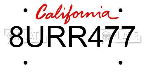 8URR477 California License Plate