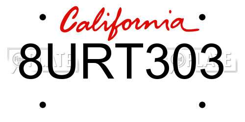8URT303 California License Plate