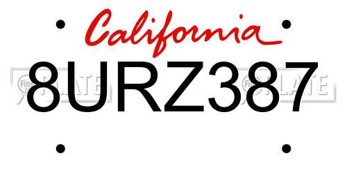 8URZ387 California License Plate